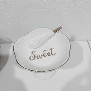 Mud pie pedestal candy dish and Spoon